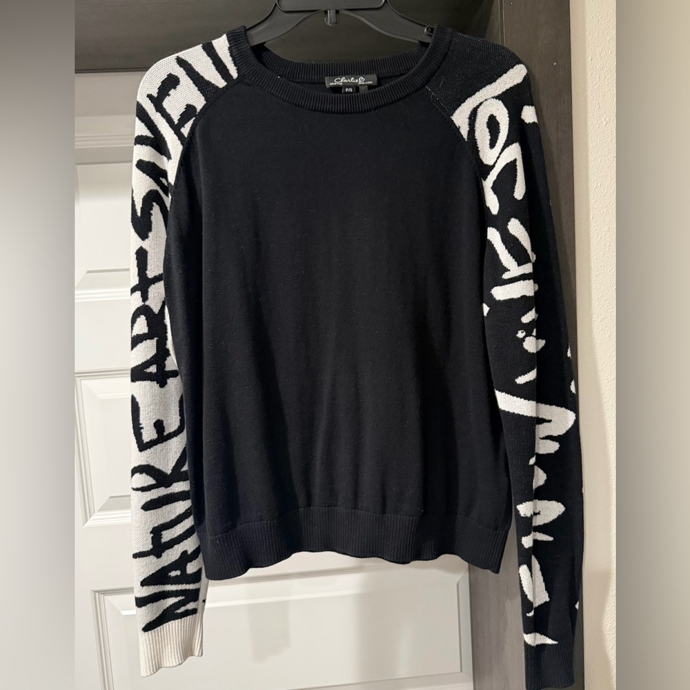 Charlie B Black and White Graphic Sweater women’s Size S